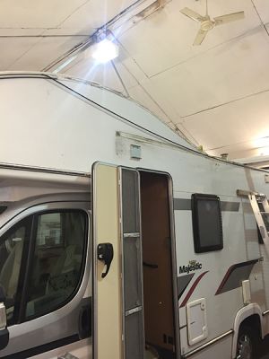Motorhome in workshop